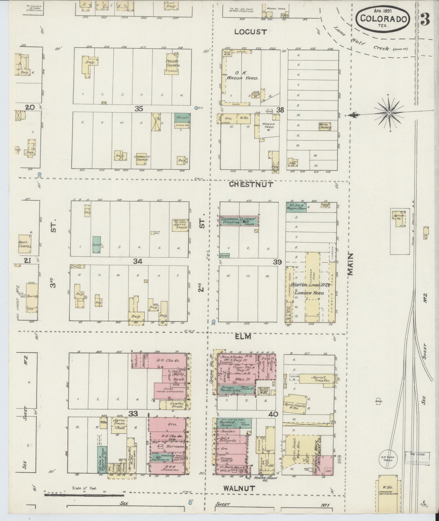 Sanborn Fire Insurance Map from Colorado, Mitchell County, Texas (1891), Sheet #0003 - Complete Map Set gallery image, historic Sanborn map, vintage wall art, Texas Texas