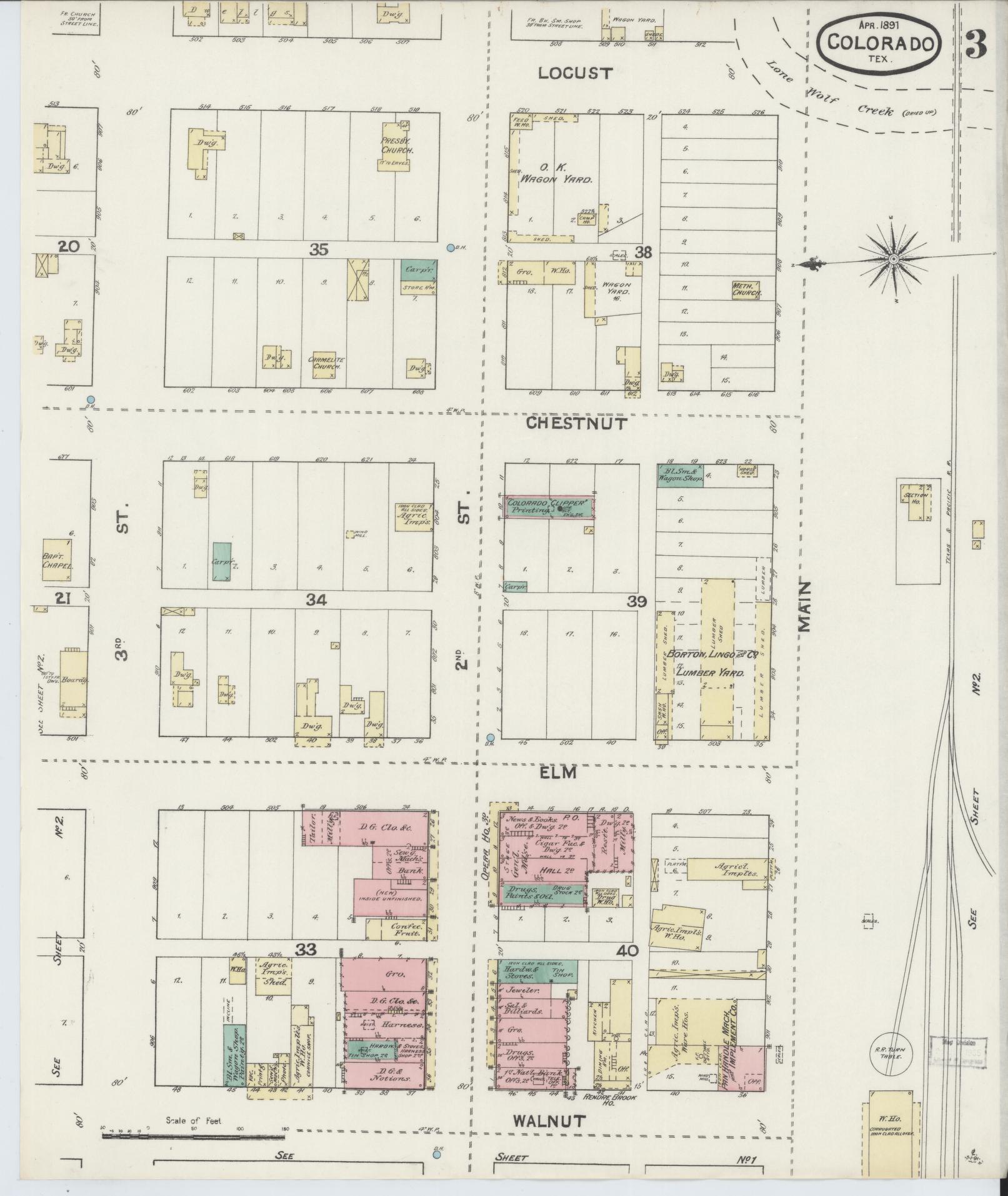 Sanborn Fire Insurance Map from Colorado, Mitchell County, Texas (1891), Sheet #0003 - Complete Map Set gallery image, historic Sanborn map, vintage wall art, Texas Texas
