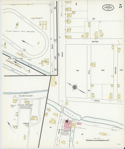Sanborn Fire Insurance Map from Owego, Tioga County, New York (1910), Sheet #0005 - Historic Sanborn Fire Insurance Map Print, vintage old map wall art, antique decor, genealogy gift, New York New York map