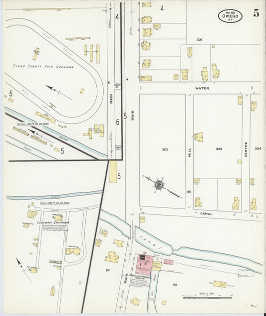 Sanborn Fire Insurance Map from Owego, Tioga County, New York (1910), Sheet #0005 - Historic Sanborn Fire Insurance Map Print, vintage old map wall art, antique decor, genealogy gift, New York New York map