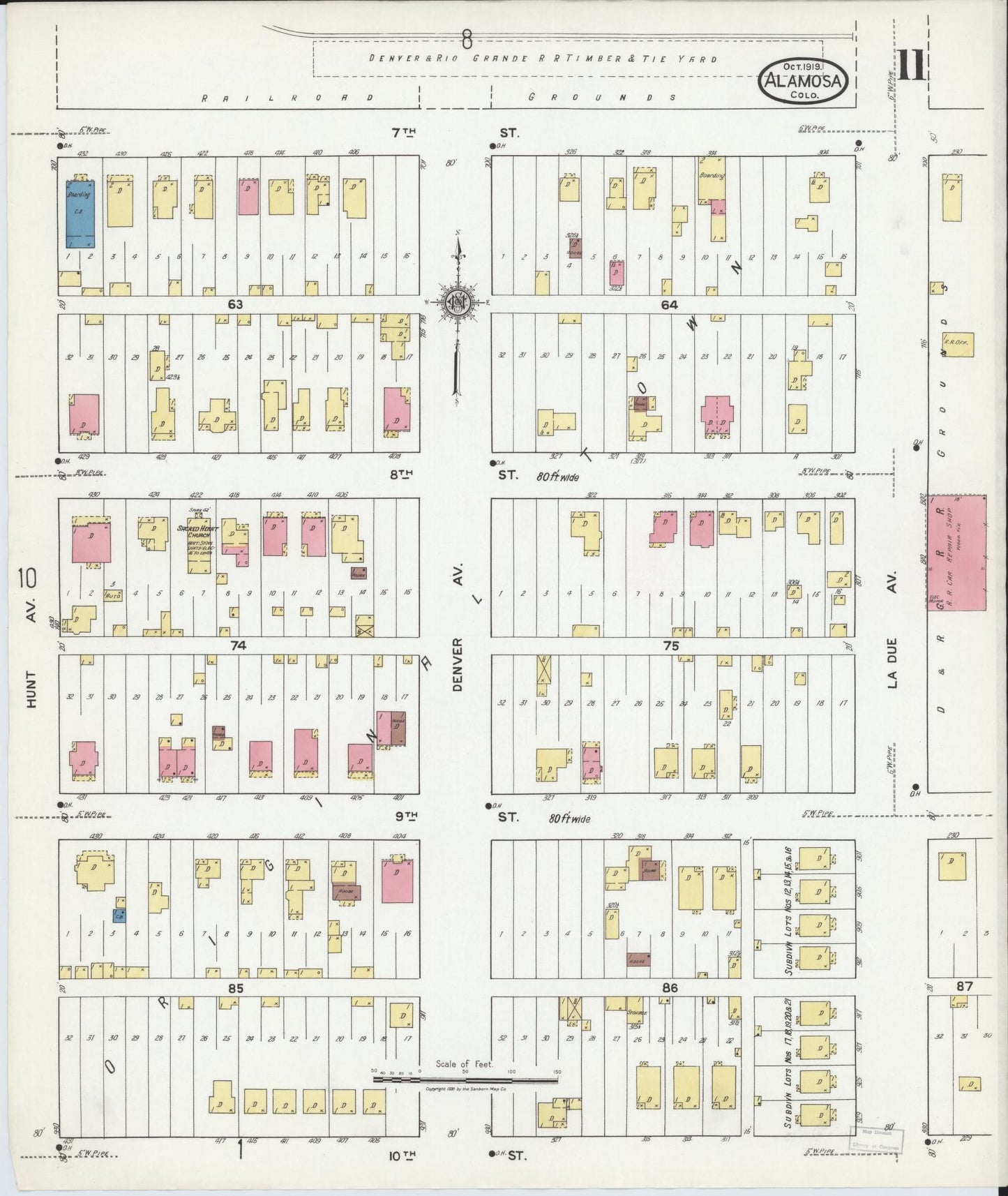 Sanborn Fire Insurance Map from Alamosa, Alamosa County, Colorado (1919), Sheet #0011 - Historic Sanborn Fire Insurance Map Print, vintage old map wall art, antique decor, genealogy gift, Colorado Colorado map