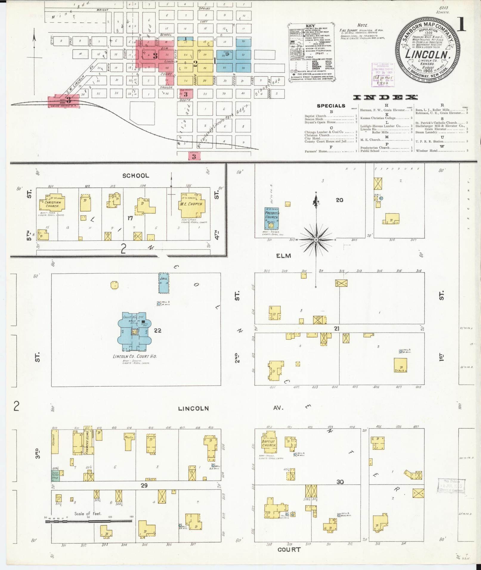 Sanborn Fire Insurance Map from Lincoln, Lincoln County, Kansas (1905), Sheet #0001 - Historic Sanborn Fire Insurance Map Print, vintage old map wall art, antique decor, genealogy gift, Kansas Kansas map