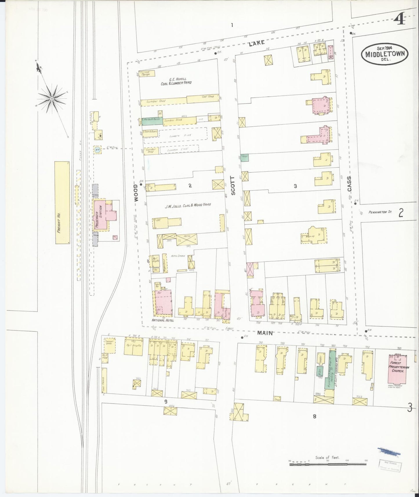 Sanborn Fire Insurance Map from Middletown, New Castle County, Delaware (1904), Sheet #0004 - Complete Map Set gallery image, historic Sanborn map, vintage wall art, Delaware Delaware