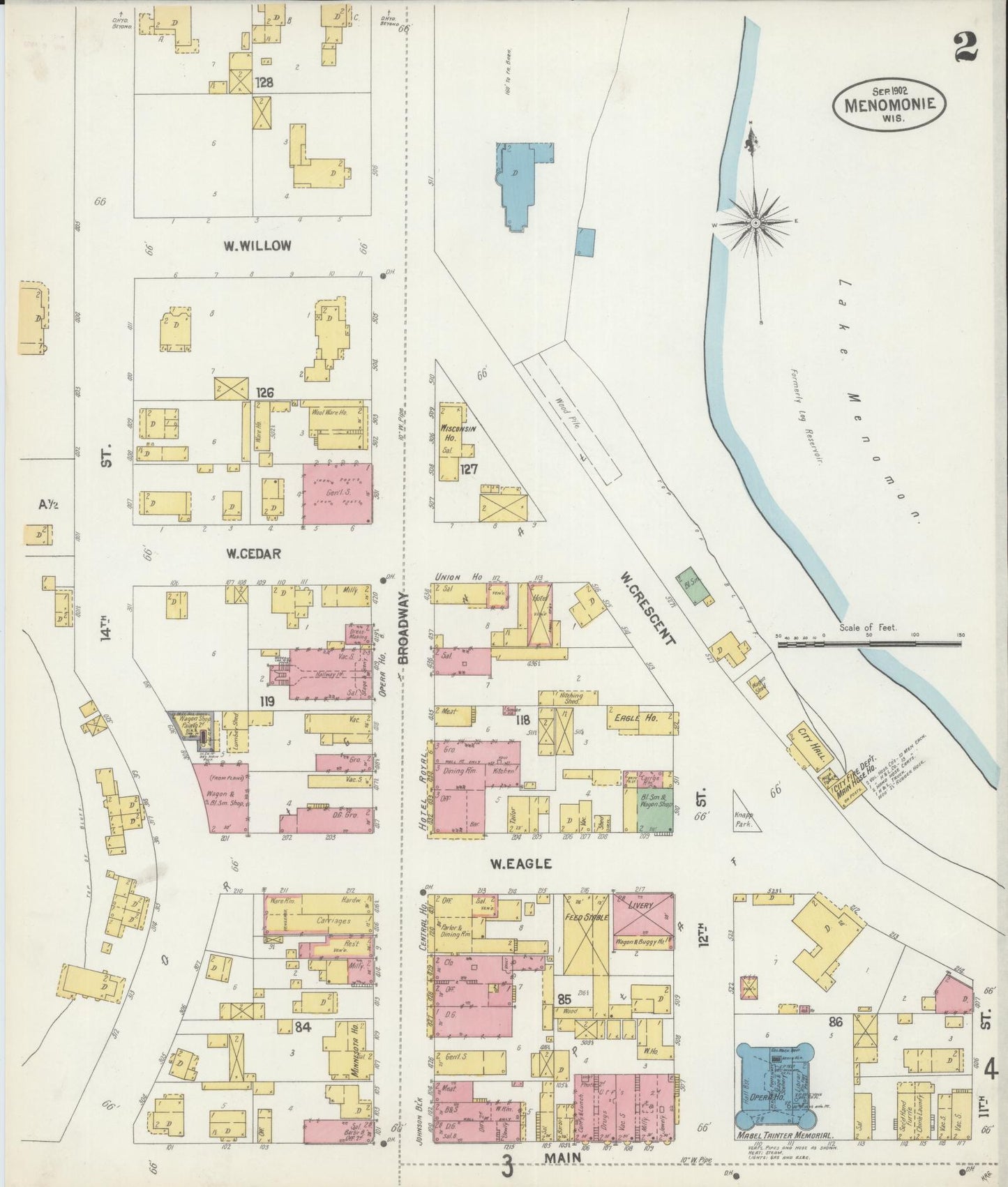 Sanborn Fire Insurance Map from Menomonie, Dunn County, Wisconsin (1902), Sheet #0002 - Historic Sanborn Fire Insurance Map Print, vintage old map wall art, antique decor, genealogy gift, Wisconsin Wisconsin map