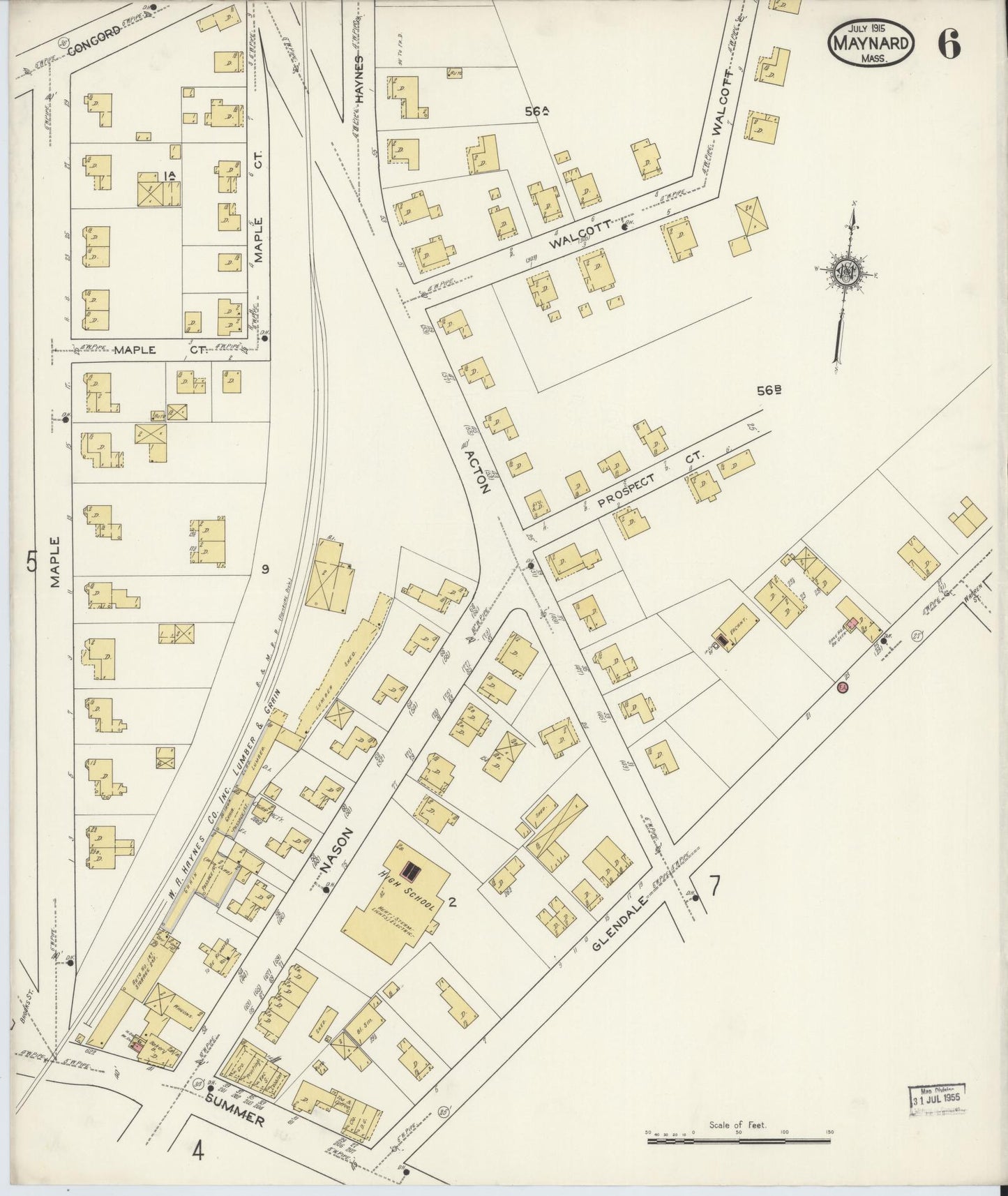 Sanborn Fire Insurance Map from Maynard, Middlesex County, Massachusetts (1915), Sheet #0006 - Complete Map Set gallery image, historic Sanborn map, vintage wall art, Massachusetts Massachusetts