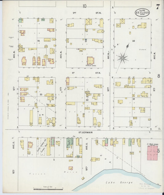 Sanborn Fire Insurance Map from Saint Cloud, Stearns, Benton, and Sherburne Counties, Minnesota (1898), Sheet #0007 - Historic Sanborn Fire Insurance Map Print, vintage old map wall art, antique decor, genealogy gift, Minnesota Minnesota map