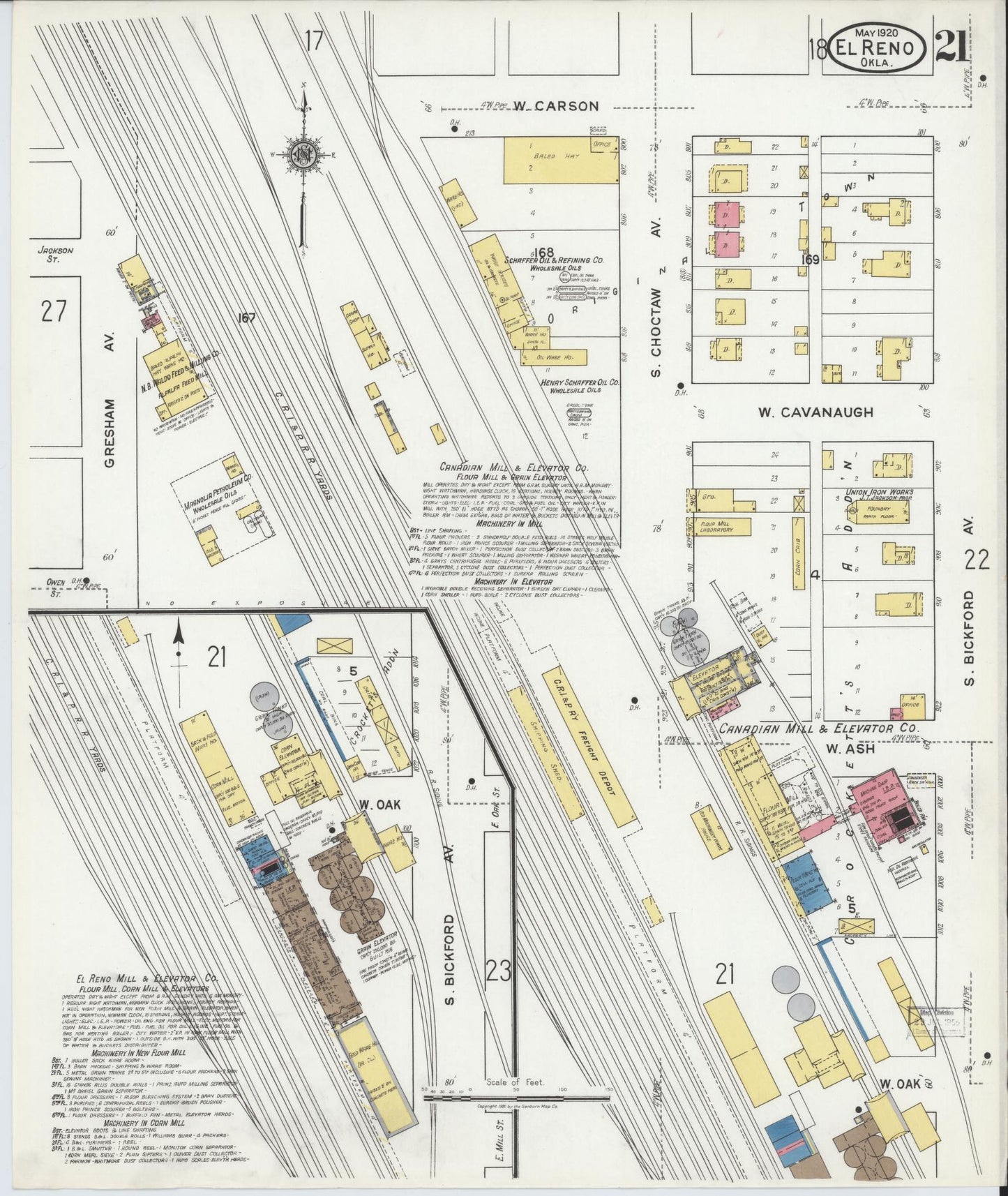 Sanborn Fire Insurance Map from El Reno, Canadian County, Oklahoma (1920), Sheet #0021 - Complete Map Set gallery image, historic Sanborn map, vintage wall art, Oklahoma Oklahoma