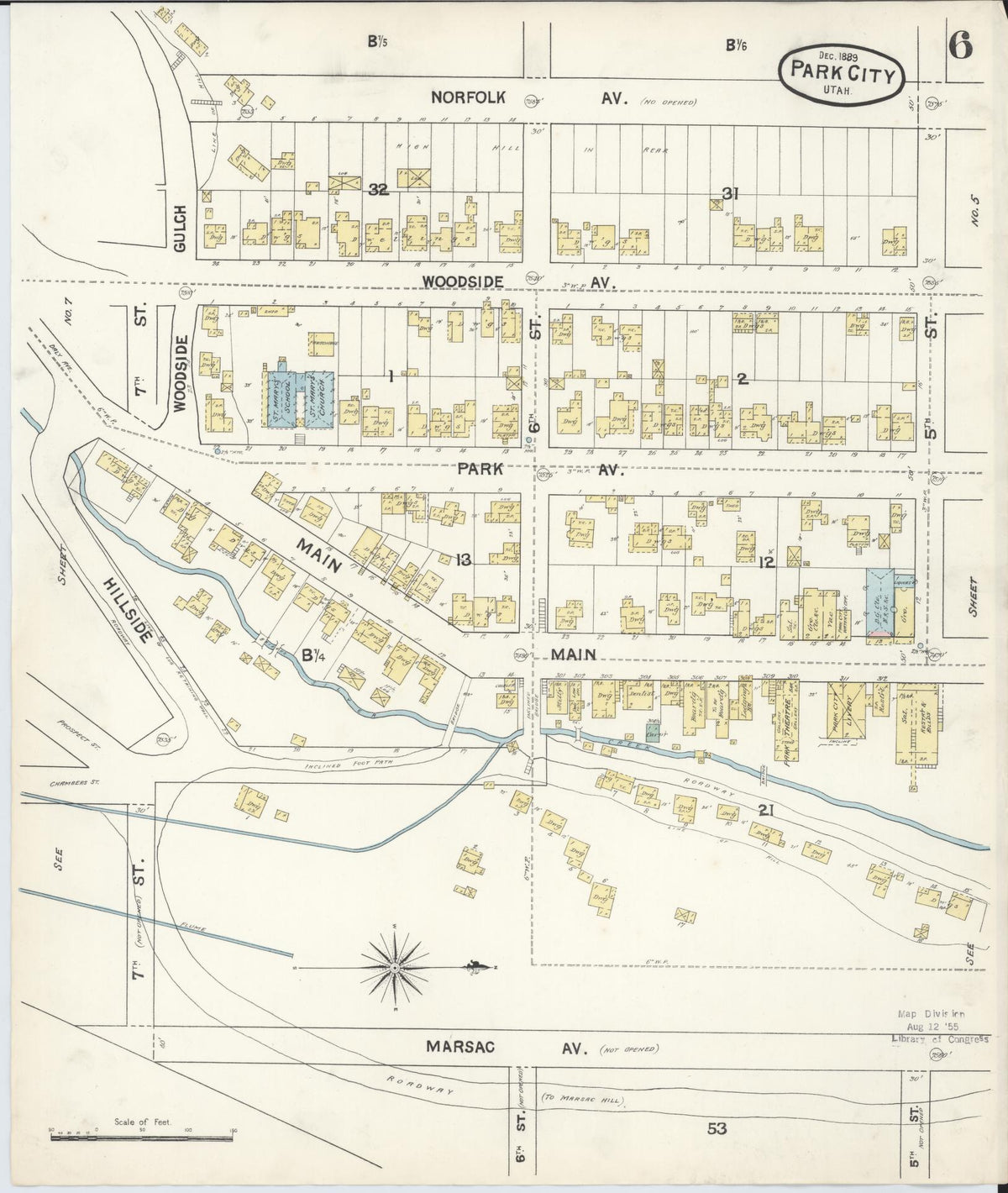 Sanborn Fire Insurance Map from Park City, Summit County, Utah (1889), Sheet #0006 - Historic Sanborn Fire Insurance Map Print, vintage old map wall art, antique decor, genealogy gift, Utah Utah map