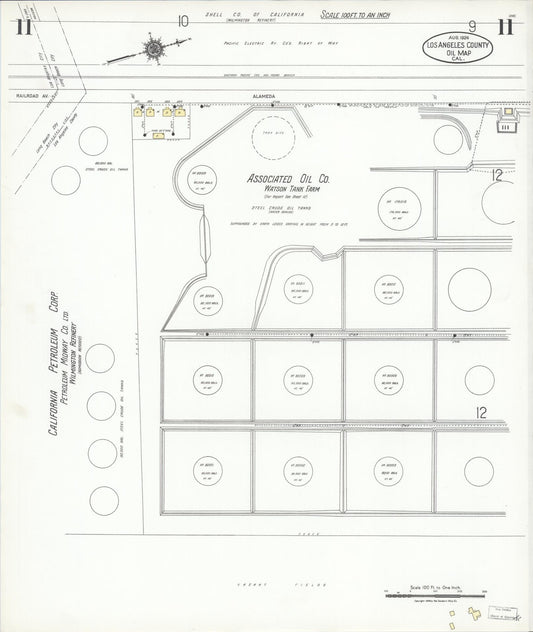 Sanborn Fire Insurance Map from Los Angeles Co., Los Angeles County, California (1924), Sheet #0011 - Historic Sanborn Fire Insurance Map Print, vintage old map wall art, antique decor, genealogy gift, California California map