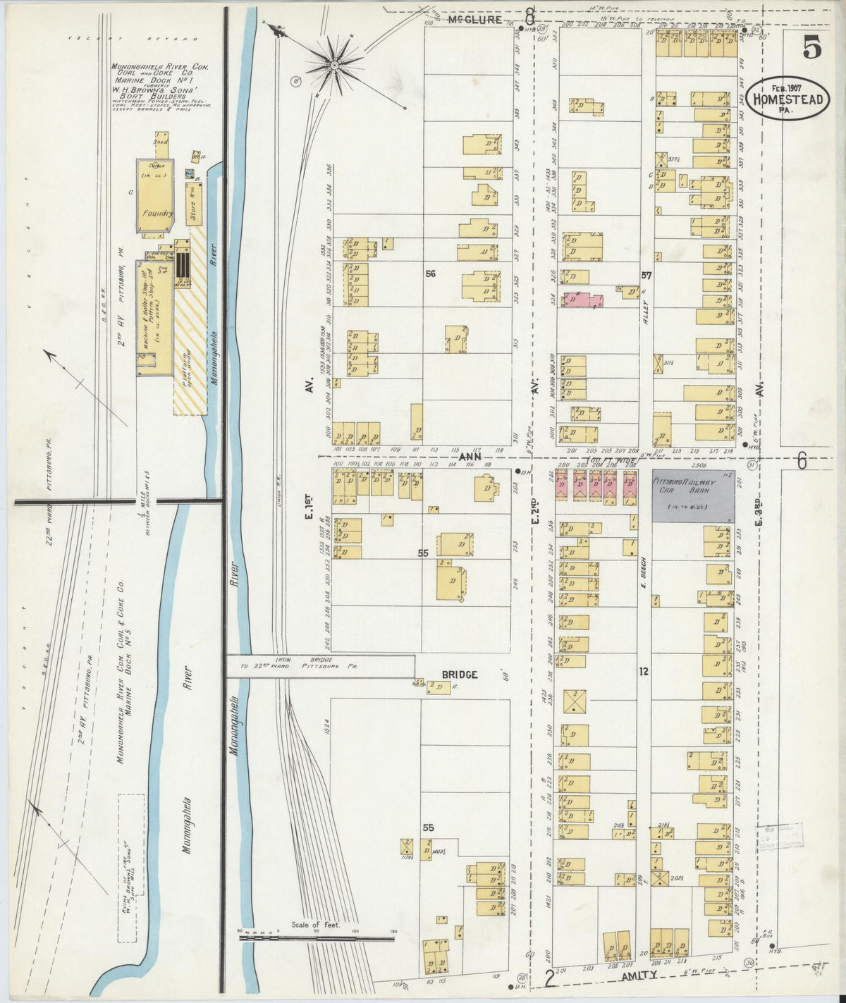 Sanborn Fire Insurance Map from Homestead, Allegheny County, Pennsylvania (1907), Sheet #0005 - Complete Map Set gallery image, historic Sanborn map, vintage wall art, Pennsylvania Pennsylvania