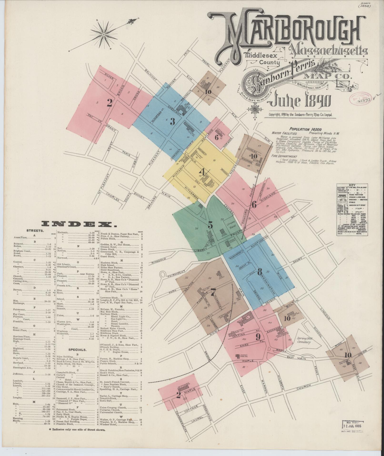Sanborn Fire Insurance Map from Marlborough, Middlesex County, Massachusetts. (1890) – Historic Sanborn Fire Insurance Map Print