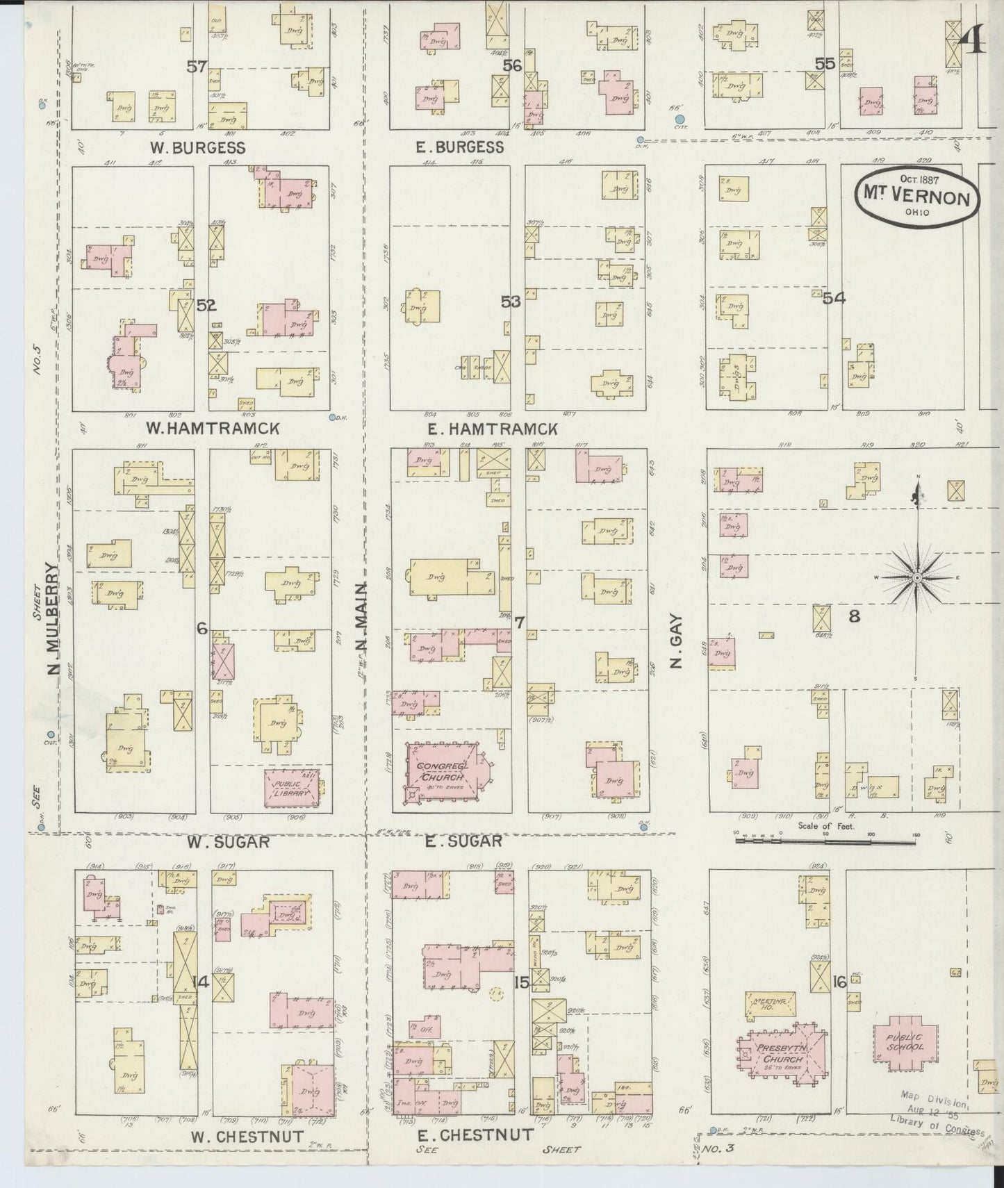 Sanborn Fire Insurance Map from Mount Vernon, Knox County, Ohio (1887), Sheet #0004 - Complete Map Set gallery image, historic Sanborn map, vintage wall art, Ohio Ohio