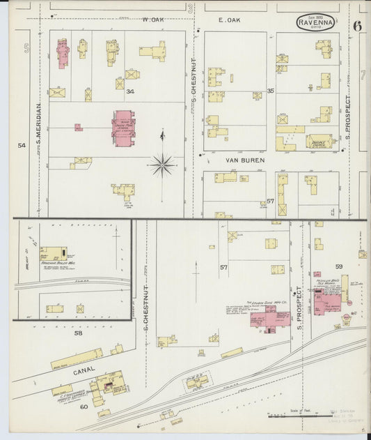Sanborn Fire Insurance Map from Ravenna, Portage County, Ohio (1893), Sheet #0006 - Historic Sanborn Fire Insurance Map Print, vintage old map wall art, antique decor, genealogy gift, Ohio Ohio map