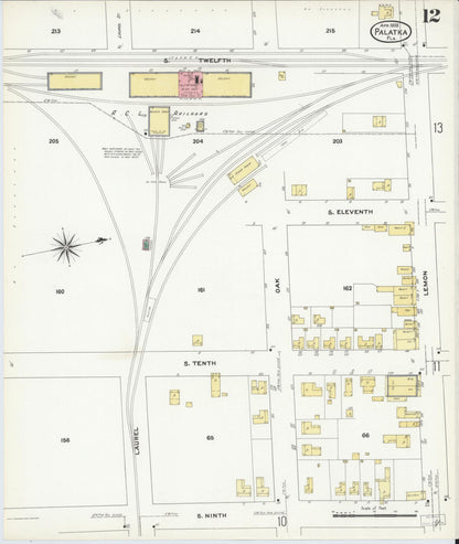 Sanborn Fire Insurance Map from Palatka, Putnam County, Florida (1909), Sheet #0012 - Historic Sanborn Fire Insurance Map Print, vintage old map wall art, antique decor, genealogy gift, Florida Florida map