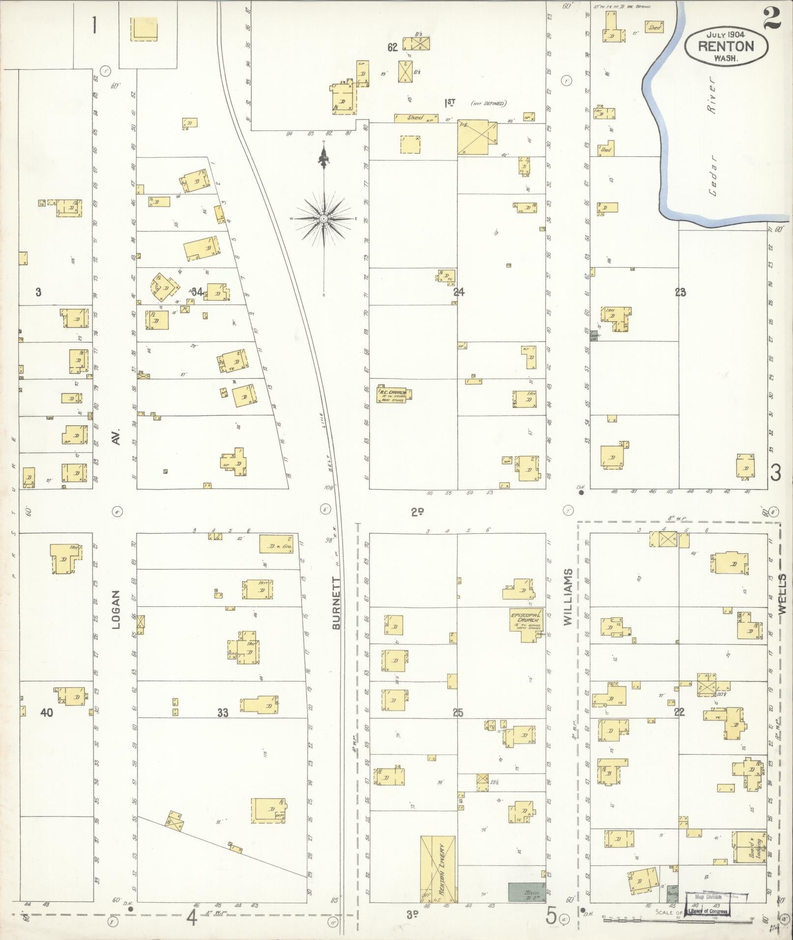 Sanborn Fire Insurance Map from Renton, King County, Washington (1904), Sheet #0002 - Complete Map Set gallery image, historic Sanborn map, vintage wall art, Washington Washington