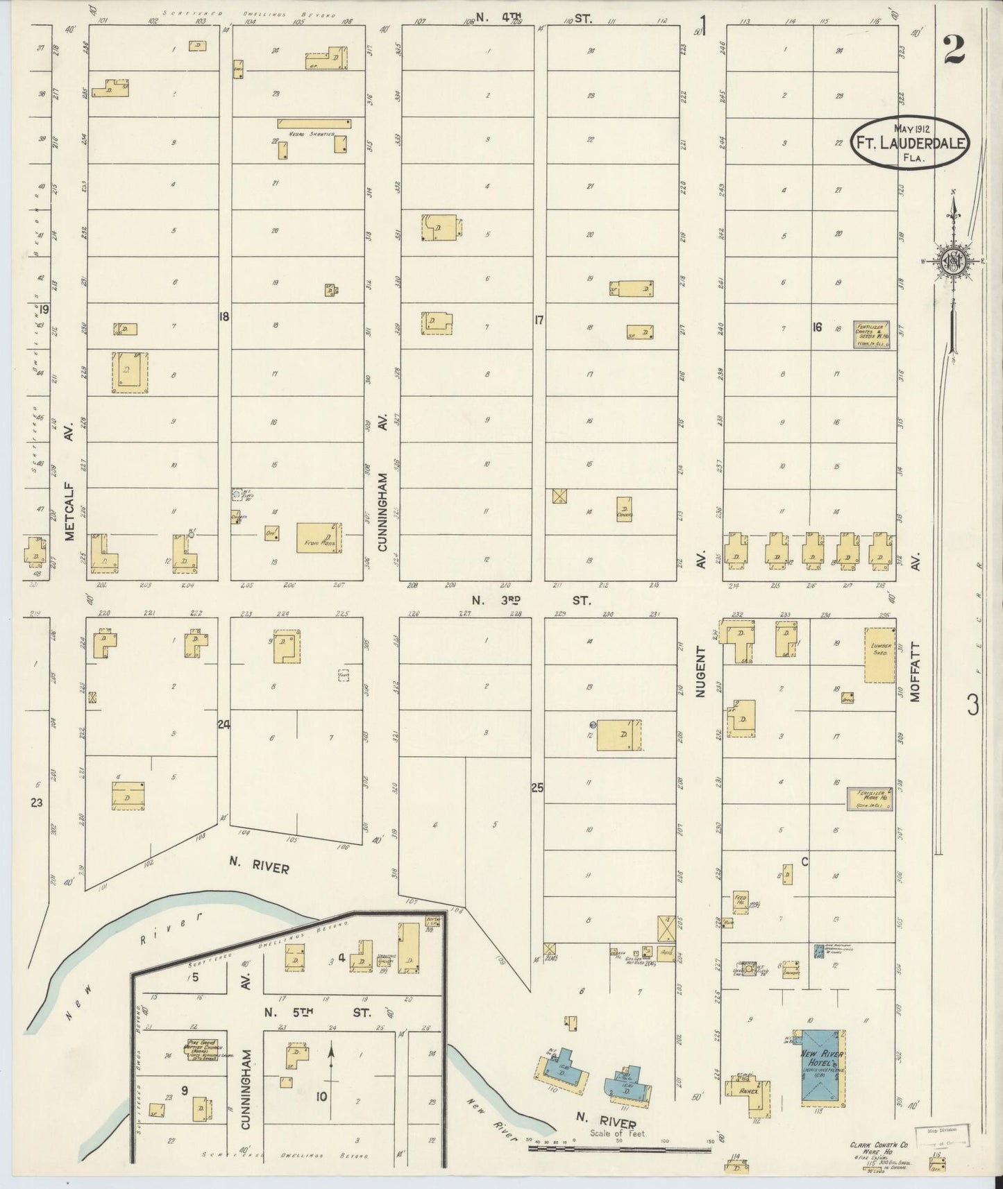 Sanborn Fire Insurance Map from Fort Lauderdale, Broward County, Florida (1912), Sheet #0002 - Historic Sanborn Fire Insurance Map Print, vintage old map wall art, antique decor, genealogy gift, Florida Florida map