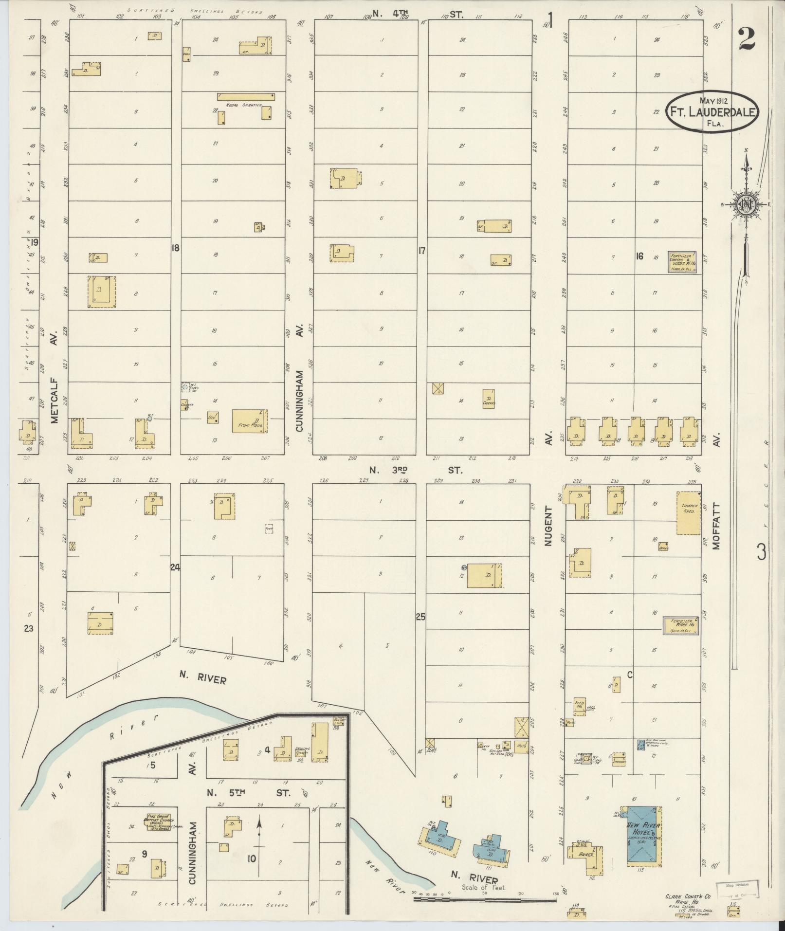 Sanborn Fire Insurance Map from Fort Lauderdale, Broward County, Florida (1912), Sheet #0002 - Historic Sanborn Fire Insurance Map Print, vintage old map wall art, antique decor, genealogy gift, Florida Florida map