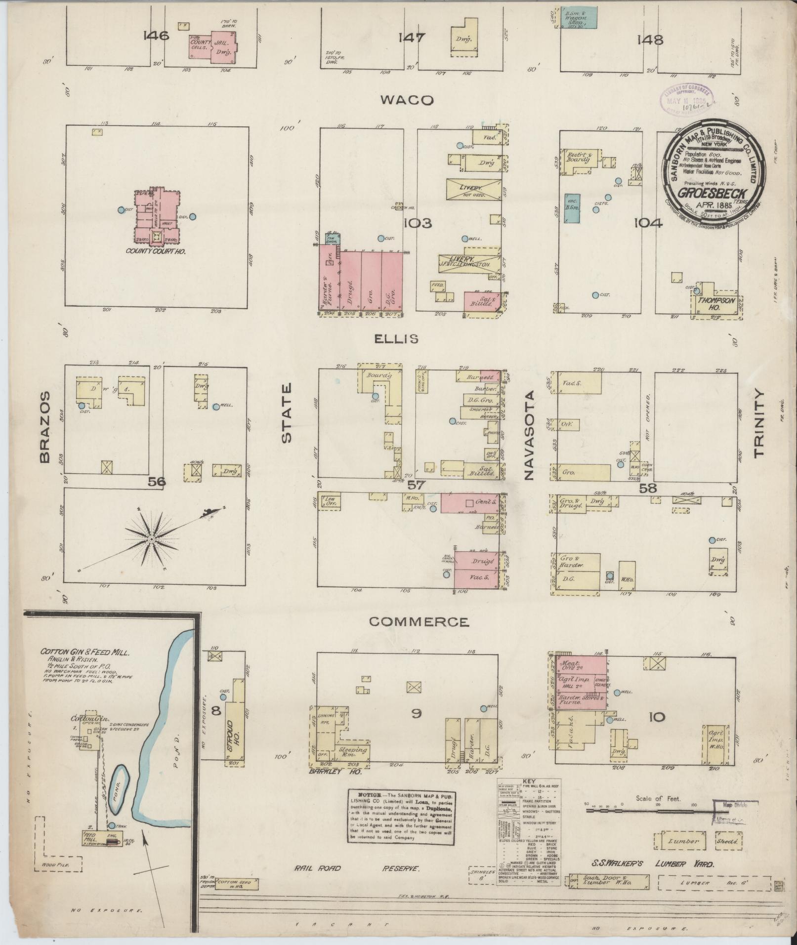 Sanborn Fire Insurance Map from Groesbeck, Limestone County, Texas. (1885) – Historic Sanborn Fire Insurance Map Print