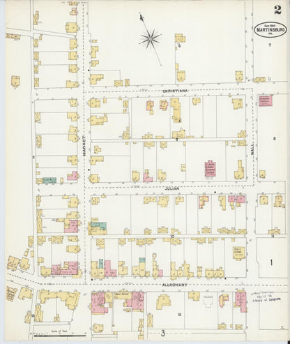 Sanborn Fire Insurance Map from Martinsburg, Blair County, Pennsylvania (1905), Sheet #0002 - Historic Sanborn Fire Insurance Map Print, vintage old map wall art, antique decor, genealogy gift, Pennsylvania Pennsylvania map