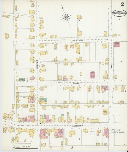 Sanborn Fire Insurance Map from Martinsburg, Blair County, Pennsylvania (1905), Sheet #0002 - Historic Sanborn Fire Insurance Map Print, vintage old map wall art, antique decor, genealogy gift, Pennsylvania Pennsylvania map