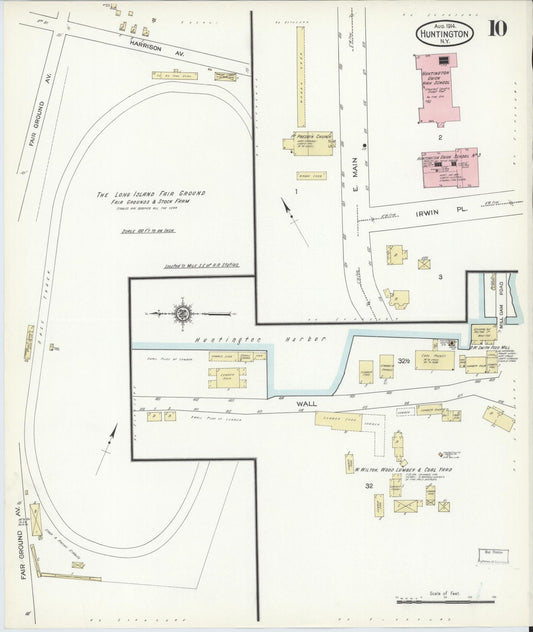 Sanborn Fire Insurance Map from Huntington, Suffolk County, New York (1914), Sheet #0010 - Historic Sanborn Fire Insurance Map Print, vintage old map wall art, antique decor, genealogy gift, New York New York map