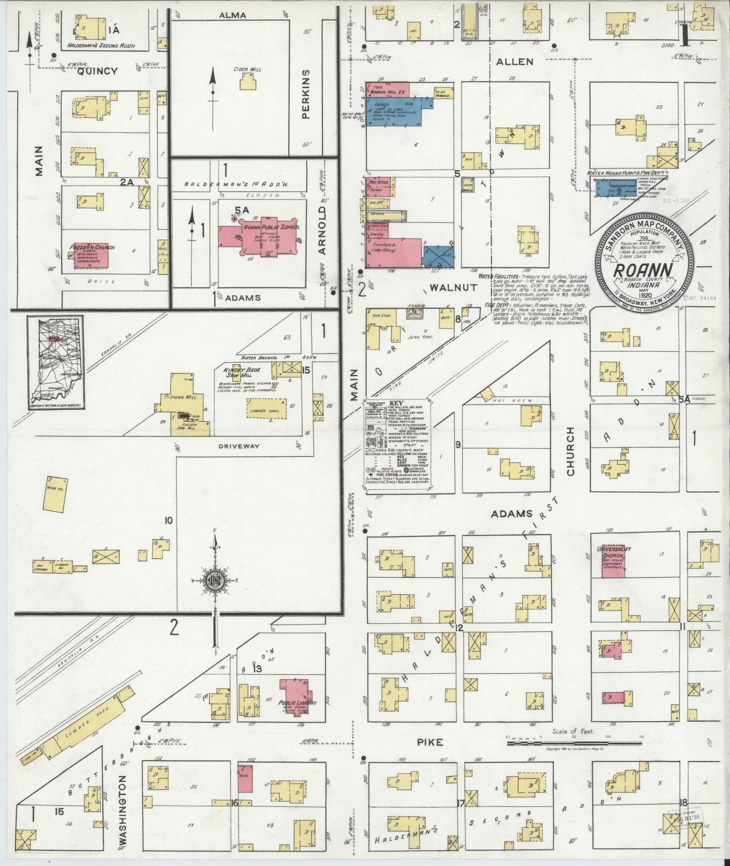 Sanborn Fire Insurance Map from Roann, Wabash County, Indiana (1920), Sheet #0001 - Complete Map Set gallery image, historic Sanborn map, vintage wall art, Indiana Indiana