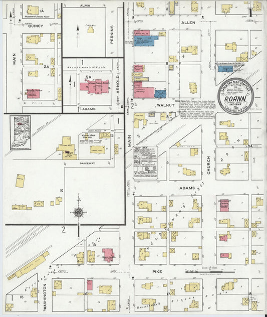 Sanborn Fire Insurance Map from Roann, Wabash County, Indiana (1920), Sheet #0001 - Complete Map Set gallery image, historic Sanborn map, vintage wall art, Indiana Indiana