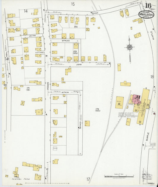 Sanborn Fire Insurance Map from Marlborough, Middlesex County, Massachusetts (1920), Sheet #0016 - Historic Sanborn Fire Insurance Map Print, vintage old map wall art, antique decor, genealogy gift, Massachusetts Massachusetts map