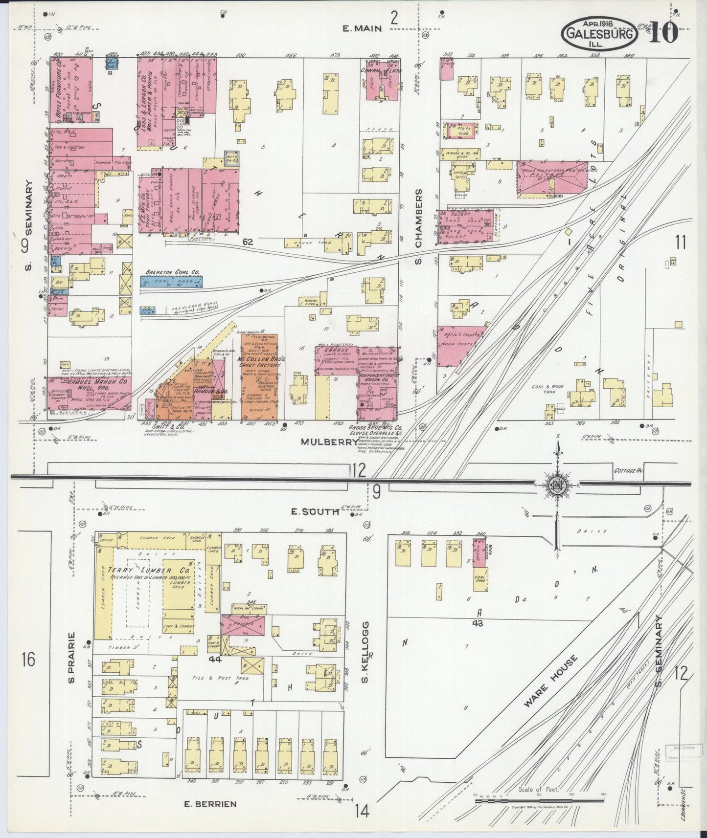 Sanborn Fire Insurance Map from Galesburg, Knox County, Illinois (1918), Sheet #0010 - Historic Sanborn Fire Insurance Map Print, vintage old map wall art, antique decor, genealogy gift, Illinois Illinois map
