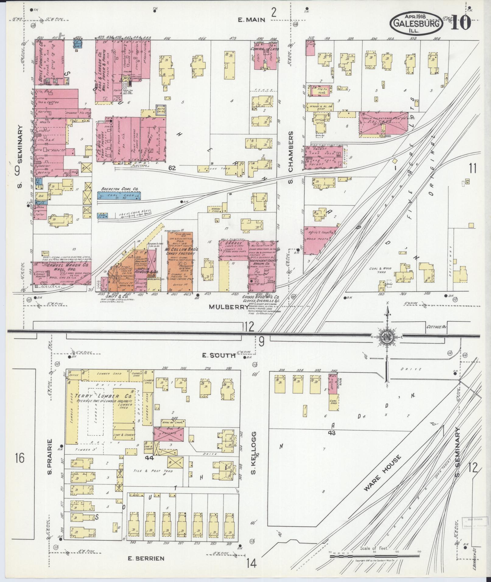 Sanborn Fire Insurance Map from Galesburg, Knox County, Illinois (1918), Sheet #0010 - Historic Sanborn Fire Insurance Map Print, vintage old map wall art, antique decor, genealogy gift, Illinois Illinois map