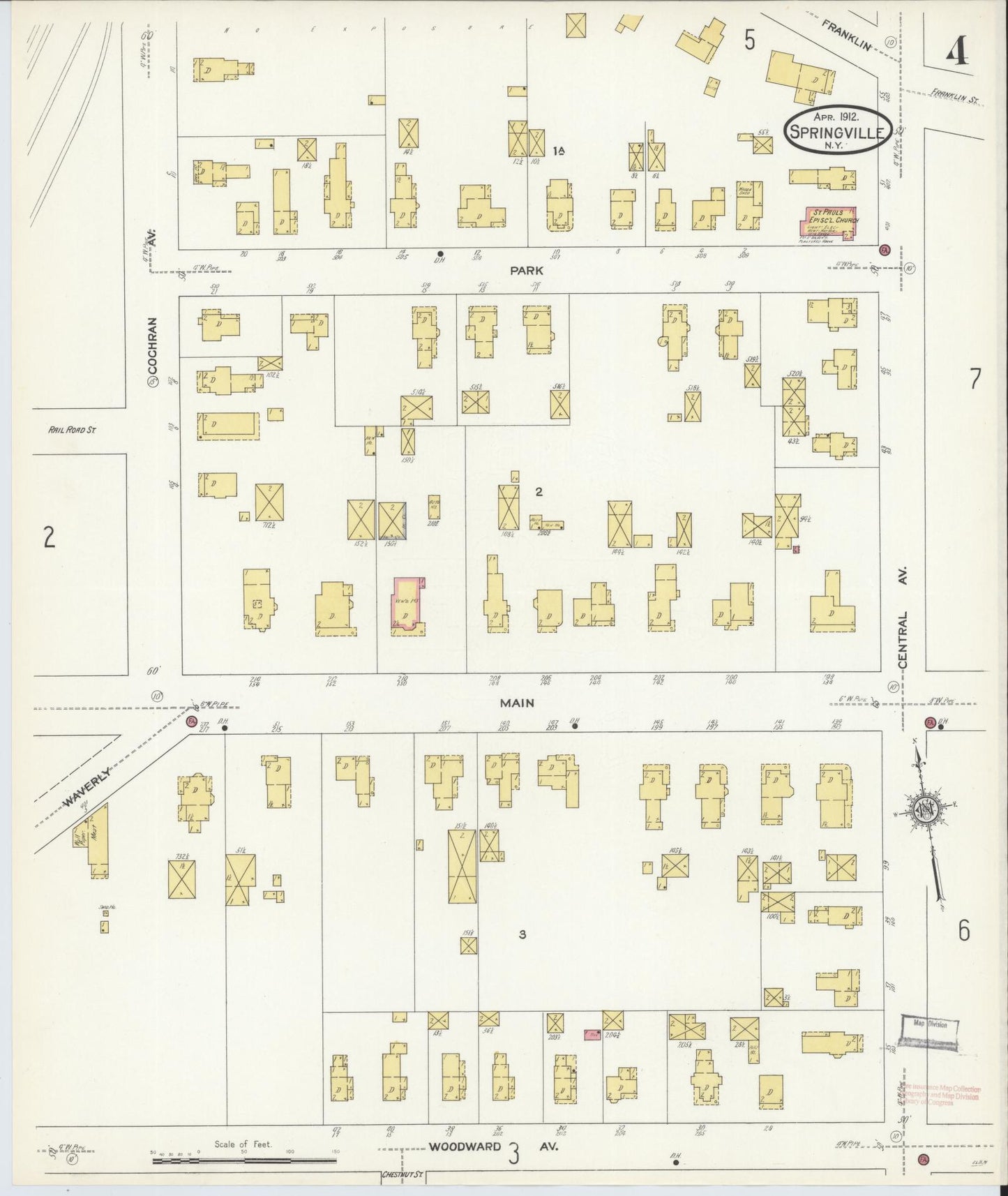 Sanborn Fire Insurance Map from Springville, Erie County, New York (1912), Sheet #0004 - Complete Map Set gallery image, historic Sanborn map, vintage wall art, New York New York