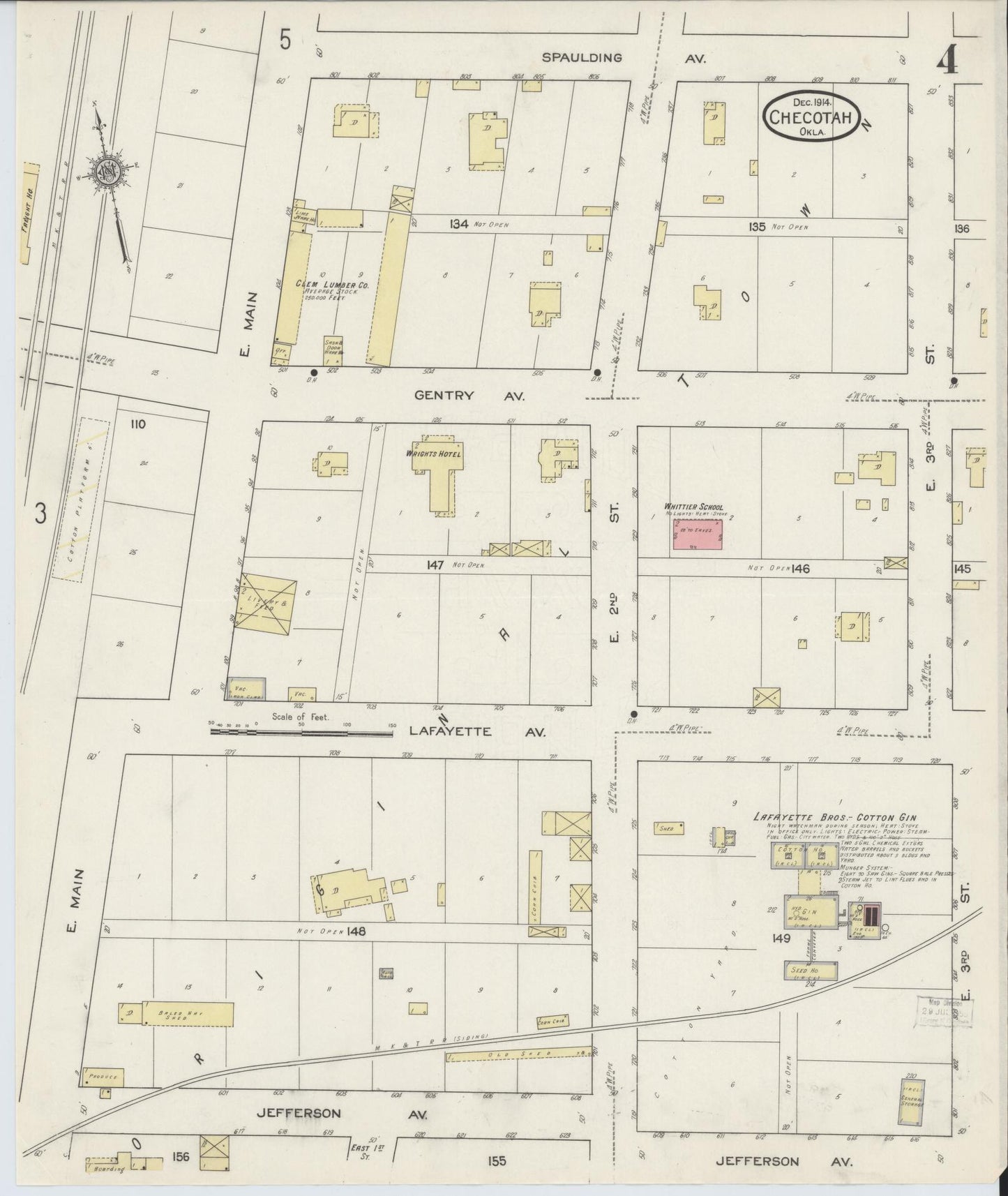 Sanborn Fire Insurance Map from Checotah, McIntosch County, Oklahoma (1914), Sheet #0004 - Complete Map Set gallery image, historic Sanborn map, vintage wall art, Oklahoma Oklahoma