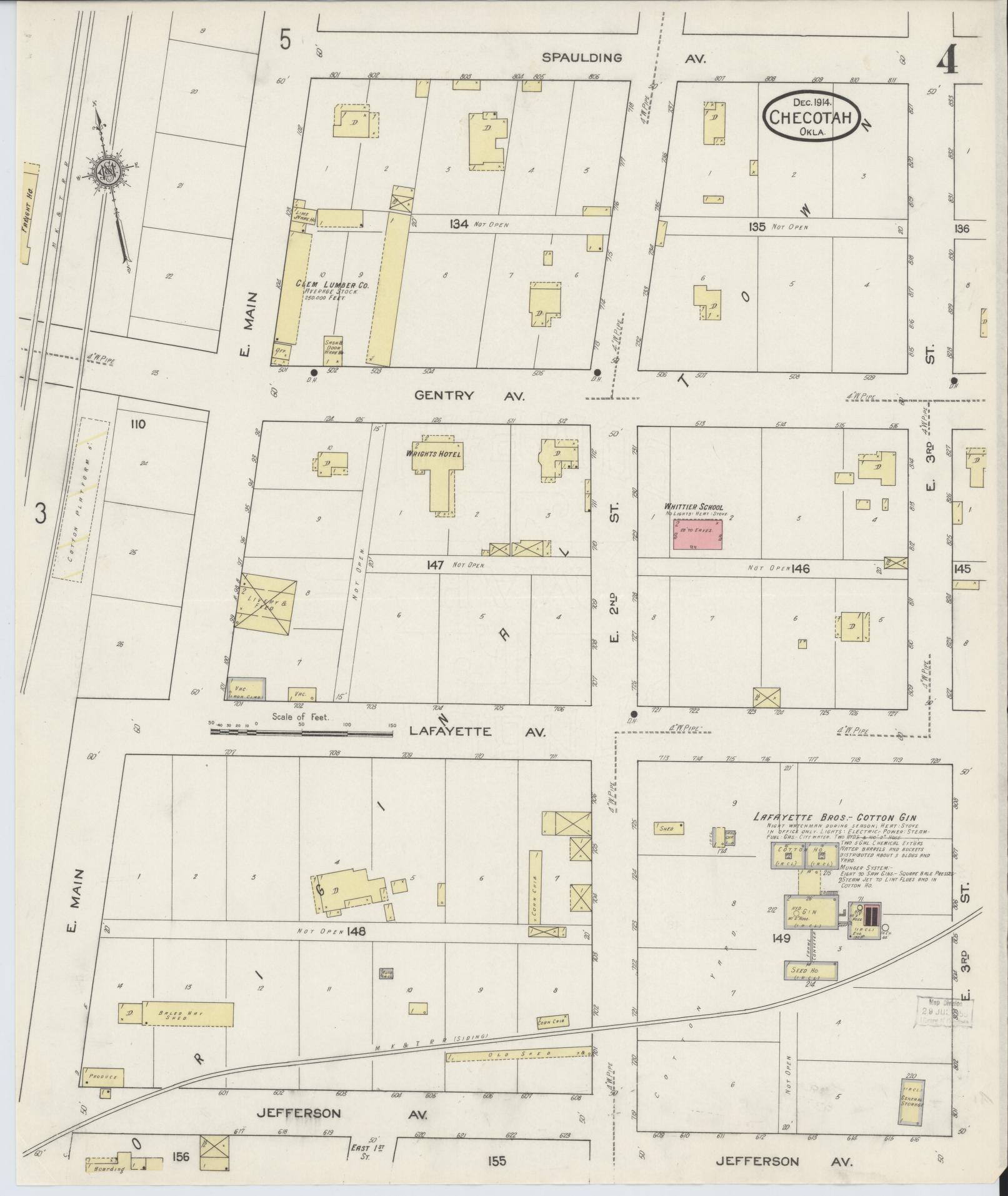 Sanborn Fire Insurance Map from Checotah, McIntosch County, Oklahoma (1914), Sheet #0004 - Complete Map Set gallery image, historic Sanborn map, vintage wall art, Oklahoma Oklahoma