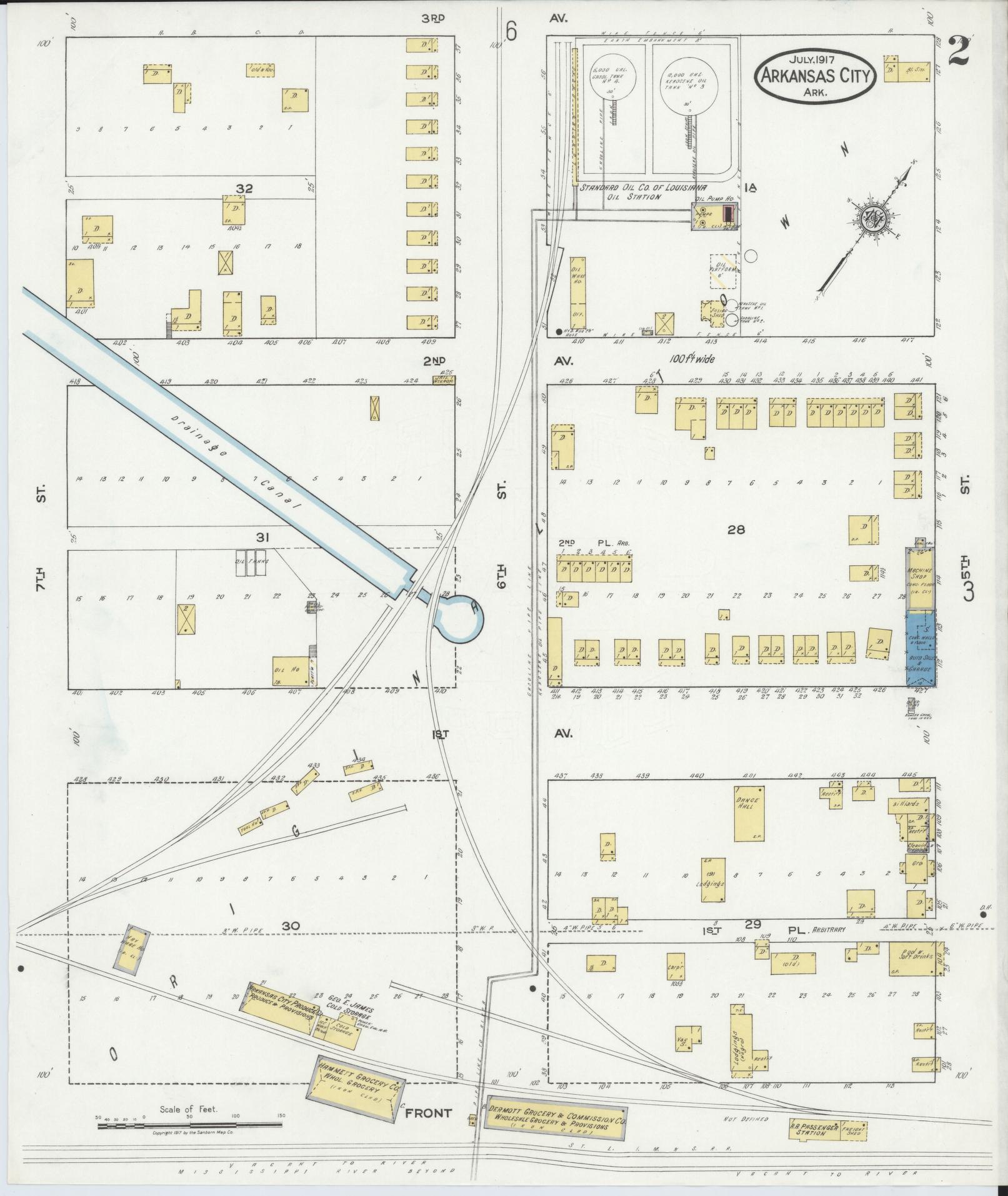Sanborn Fire Insurance Map from Arkansas City, Desha County, Arkansas (1917), Sheet #0002 - Complete Map Set gallery image, historic Sanborn map, vintage wall art, Arkansas Arkansas