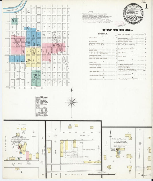 Sanborn Fire Insurance Map from Maquoketa, Jackson County, Iowa (1892), Sheet #0001 - Historic Sanborn Fire Insurance Map Print, vintage old map wall art