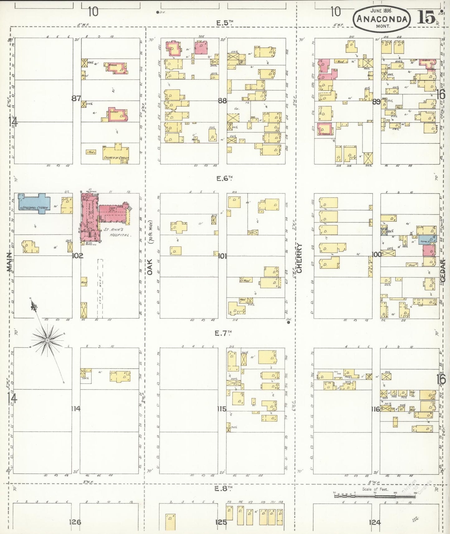 Sanborn Fire Insurance Map from Anaconda, Deer Lodge County, Montana (1896), Sheet #0015 - Historic Sanborn Fire Insurance Map Print, vintage old map wall art, antique decor, genealogy gift, Montana Montana map