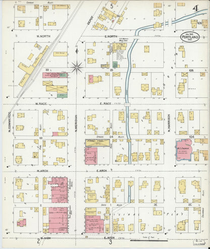 Sanborn Fire Insurance Map from Portland, Jay County, Indiana (1902), Sheet #0004 - Historic Sanborn Fire Insurance Map Print, vintage old map wall art, antique decor, genealogy gift, Indiana Indiana map