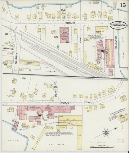 Sanborn Fire Insurance Map from New London, New London County, Connecticut (1891), Sheet #0015 - Complete Map Set gallery image, historic Sanborn map, vintage wall art, Connecticut Connecticut