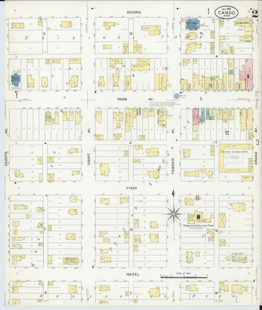 Sanborn Fire Insurance Map from Cando, Towner County, North Dakota (1908), Sheet #0002 - Historic Sanborn Fire Insurance Map Print, vintage old map wall art, antique decor, genealogy gift, North Dakota North Dakota map