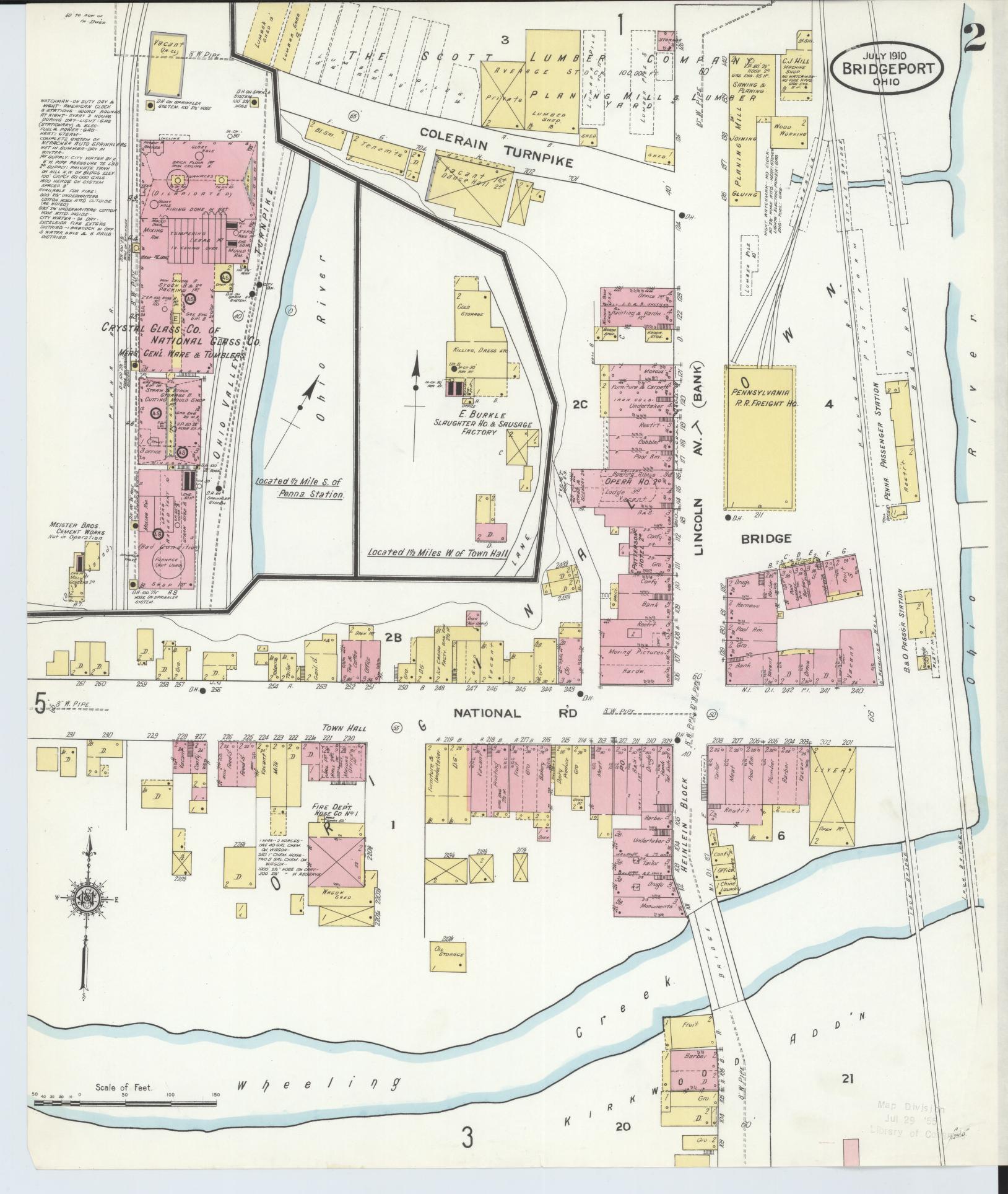 Sanborn Fire Insurance Map from Bridgeport, Belmont County, Ohio (1910), Sheet #0002 - Historic Sanborn Fire Insurance Map Print, vintage old map wall art, antique decor, genealogy gift, Ohio Ohio map
