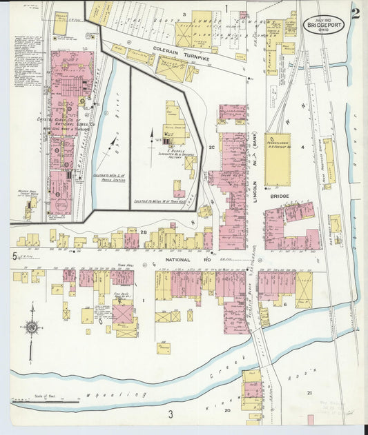 Sanborn Fire Insurance Map from Bridgeport, Belmont County, Ohio (1910), Sheet #0002 - Historic Sanborn Fire Insurance Map Print, vintage old map wall art, antique decor, genealogy gift, Ohio Ohio map