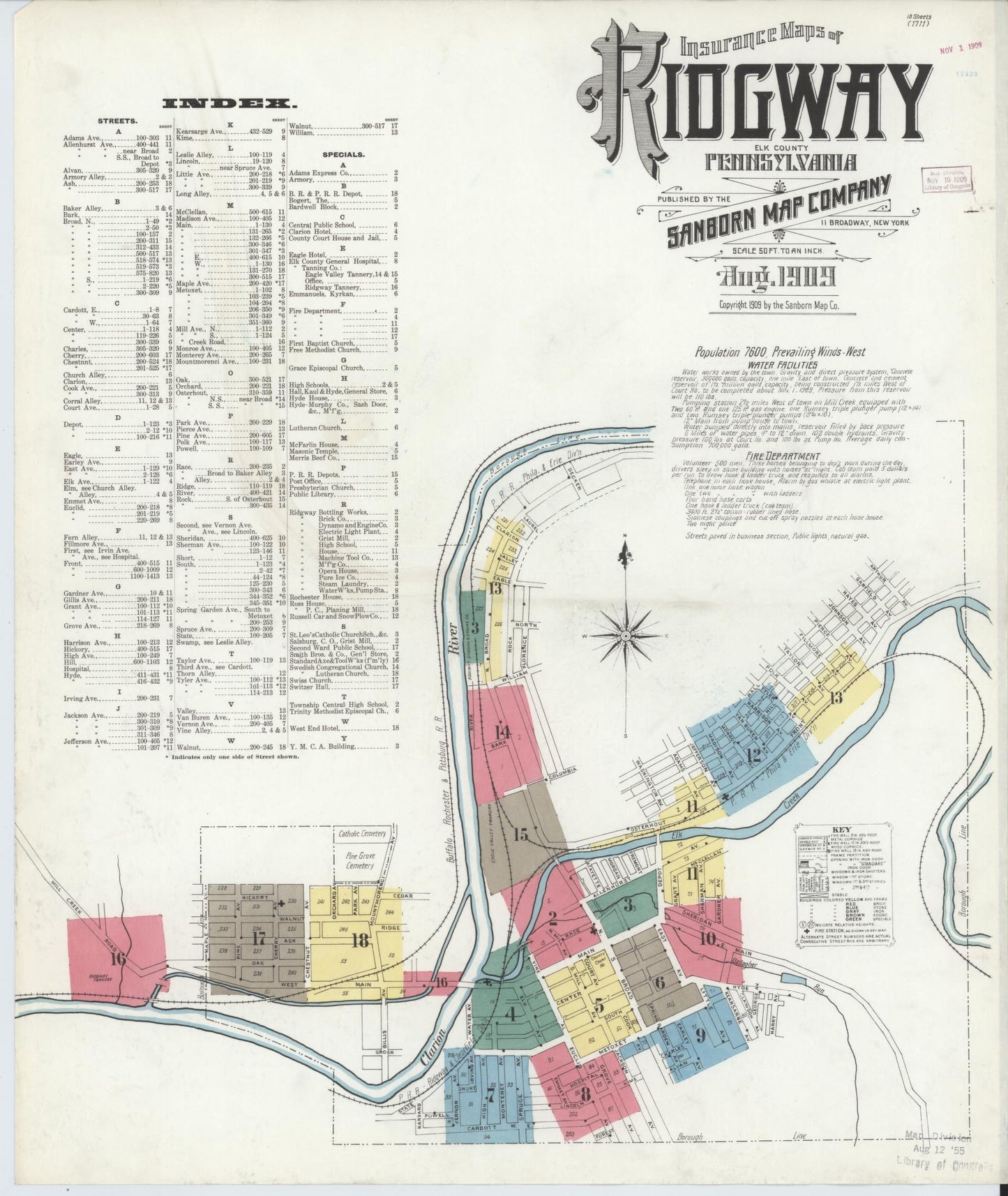 Sanborn Fire Insurance Map from Ridgway, Elk County, Pennsylvania (1909), Sheet #0001 - Complete Map Set gallery image, historic Sanborn map, vintage wall art, Pennsylvania Pennsylvania
