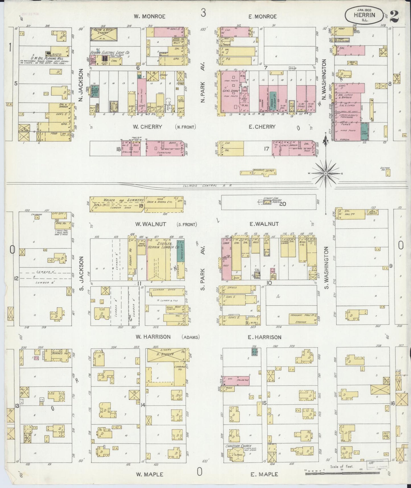 Sanborn Fire Insurance Map from Herrin, Williamson County, Illinois (1905), Sheet #0002 - Complete Map Set gallery image, historic Sanborn map, vintage wall art, Illinois Illinois