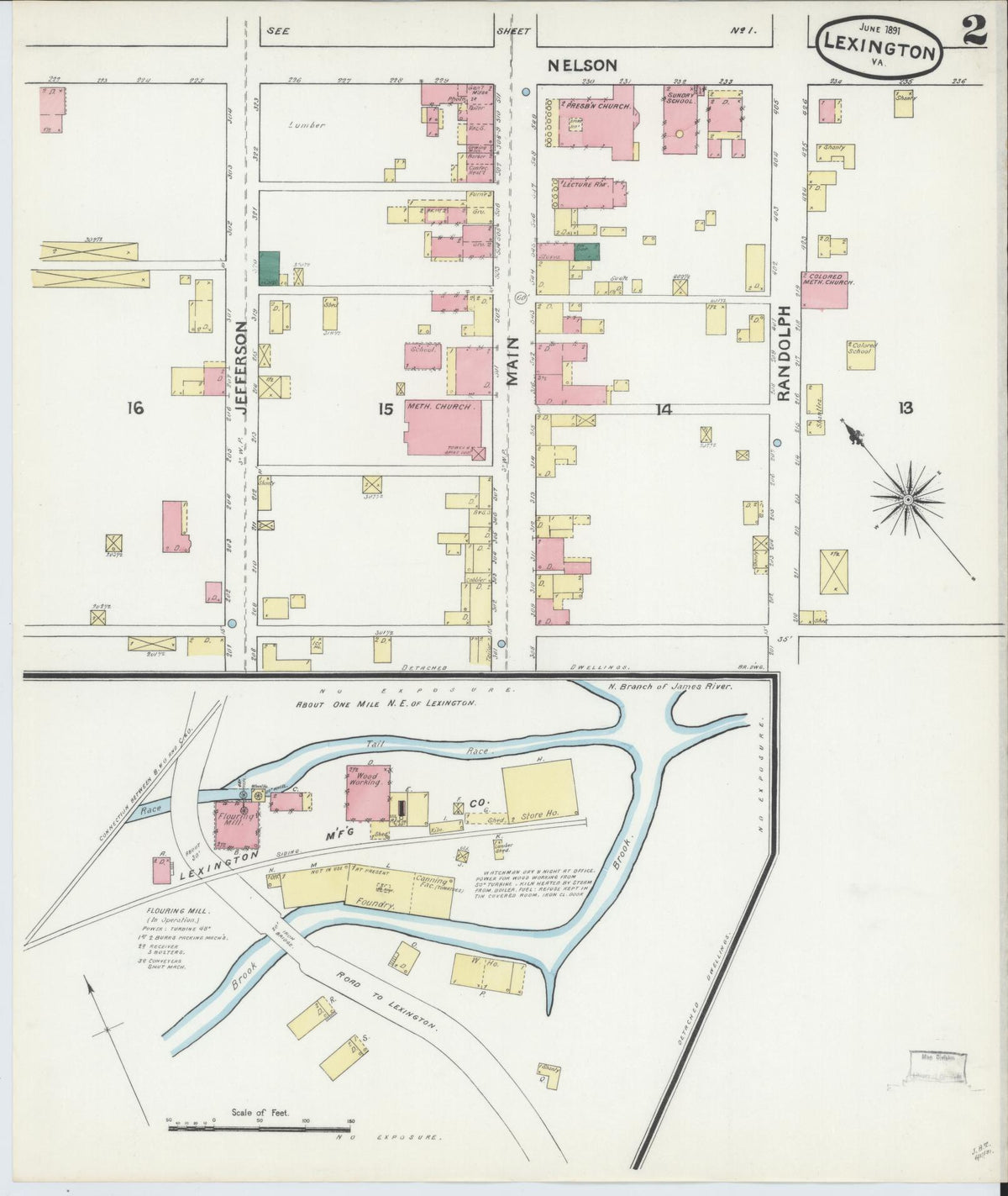 Sanborn Fire Insurance Map from Lexington, Independent Cities, Virginia (1891), Sheet #0002 - Historic Sanborn Fire Insurance Map Print, vintage old map wall art, antique decor, genealogy gift, Virginia Virginia map