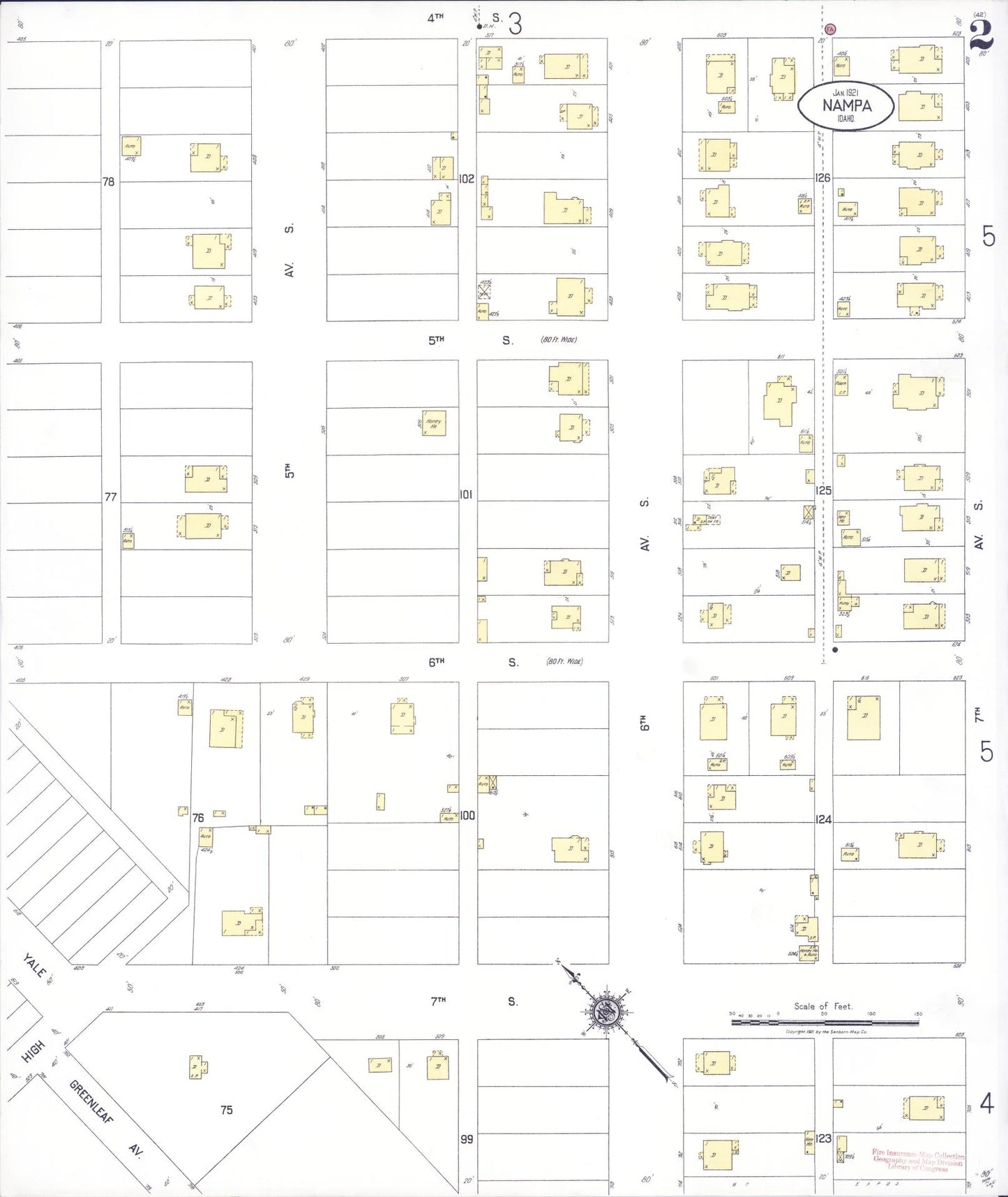 Sanborn Fire Insurance Map from Nampa, Canyon County, Idaho (1921), Sheet #0002 - Complete Map Set gallery image, historic Sanborn map, vintage wall art, Idaho Idaho