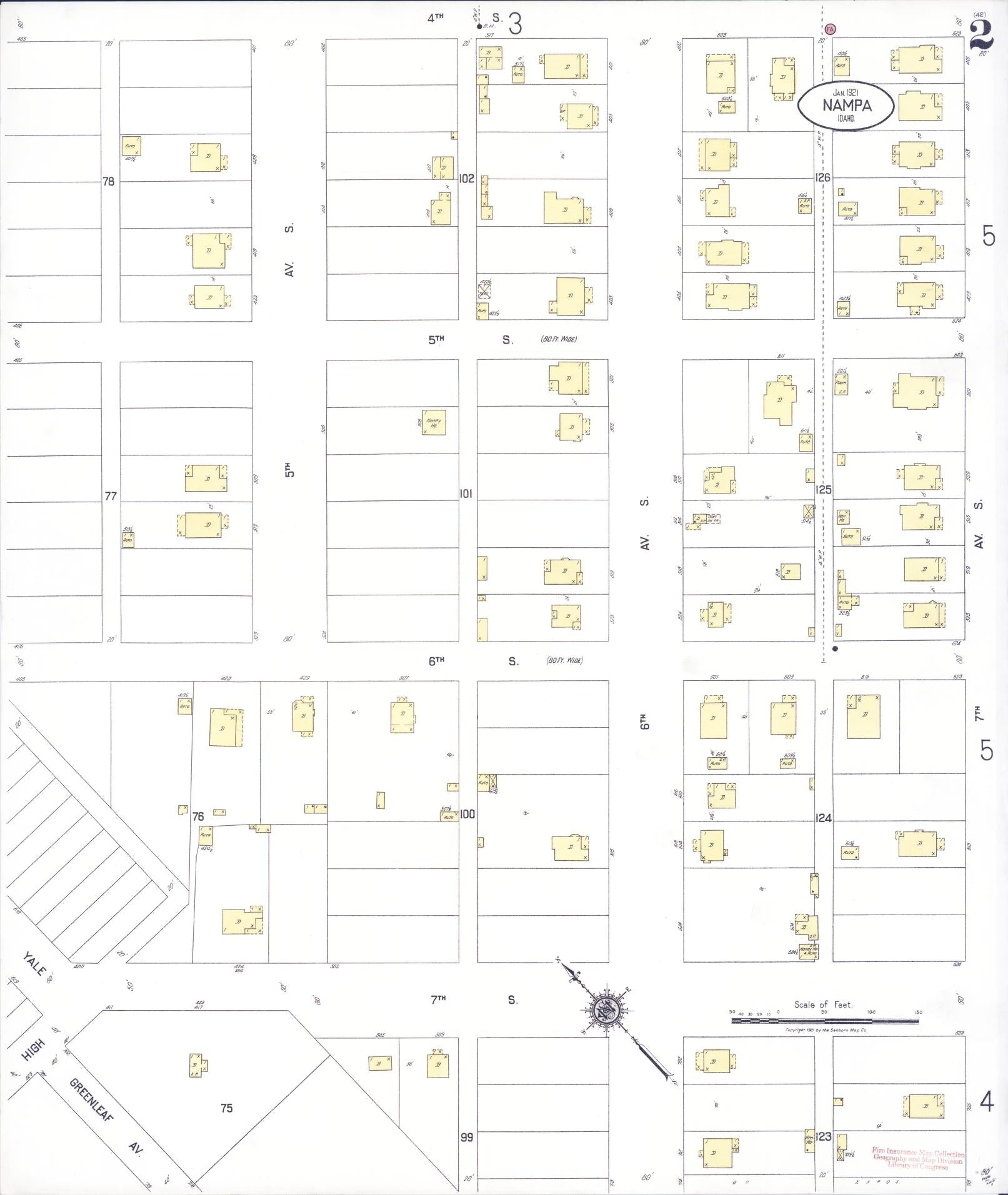 Sanborn Fire Insurance Map from Nampa, Canyon County, Idaho (1921), Sheet #0002 - Complete Map Set gallery image, historic Sanborn map, vintage wall art, Idaho Idaho