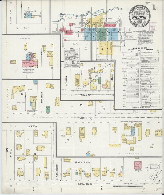 Sanborn Fire Insurance Map from Waupun, Dodge and Fond du Lac Counties, Wisconsin (1904), Sheet #0001 - Complete Map Set gallery image, historic Sanborn map, vintage wall art, Wisconsin Wisconsin