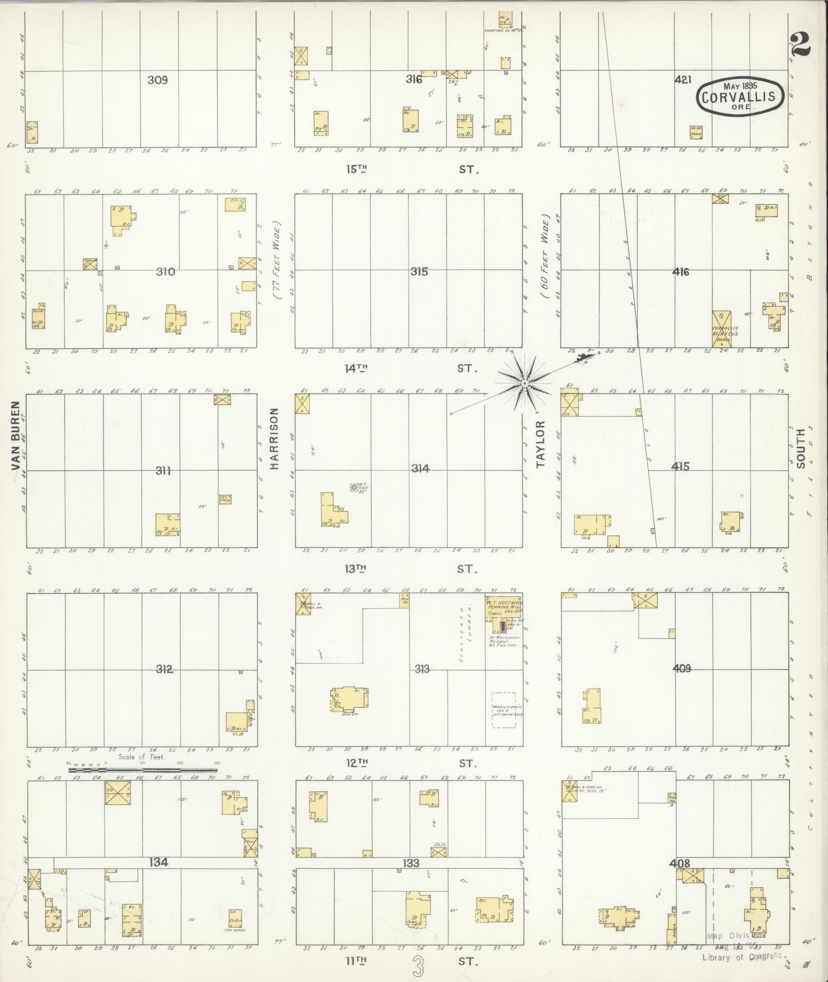 Sanborn Fire Insurance Map from Corvallis, Benton County, Oregon (1895), Sheet #0002 - Complete Map Set gallery image, historic Sanborn map, vintage wall art, Oregon Oregon