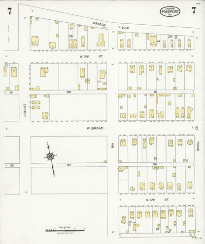 Sanborn Fire Insurance Map from Freeport, Brazoria County, Texas (1926), Sheet #0007 - Historic Sanborn Fire Insurance Map Print, vintage old map wall art, antique decor, genealogy gift, Texas Texas map