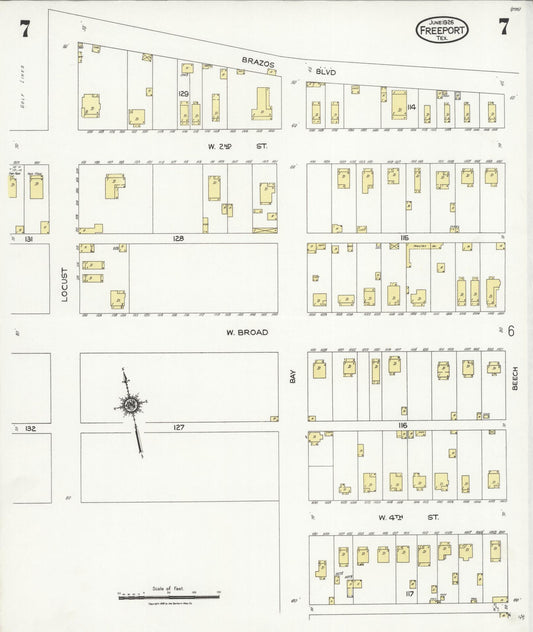 Sanborn Fire Insurance Map from Freeport, Brazoria County, Texas (1926), Sheet #0007 - Historic Sanborn Fire Insurance Map Print, vintage old map wall art, antique decor, genealogy gift, Texas Texas map
